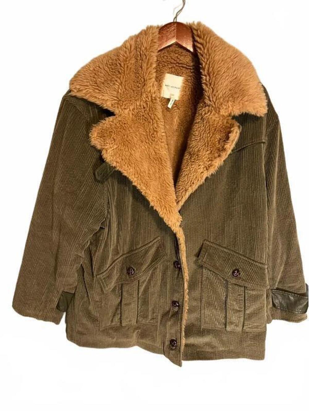 Avec Les Filles olive green corduroy faux fur jacket coat medium cotton